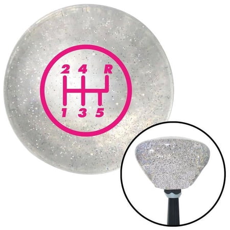 American Shifter Pink 5 Speed Shift Pattern - 5RUR Clear Retro Metal Flake Shift Knob with M16 x 1.5