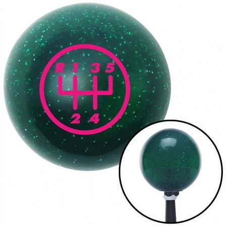 American Shifter Pink 5 Speed Shift Pattern - 5UR-RUL Green Metal Flake Shift Knob with M16 x 1.5 Insert Brody
