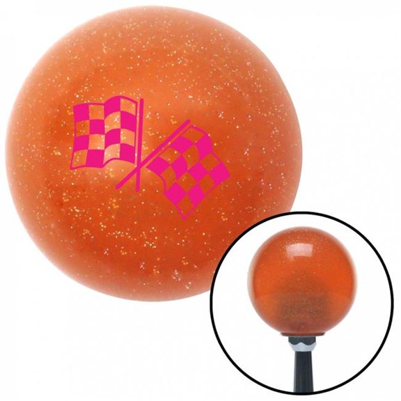 American Shifter 36788 Pink Dual Checkered Flags Orange Metal Flake Shift Knob with M16 x 1.5 Insert Auto