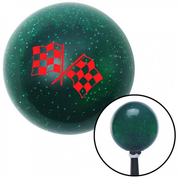 American Shifter 60325 Red 2 Checkered Race Flags Green Metal Flake Shift Knob with M16 x 1.5 Insert Auto