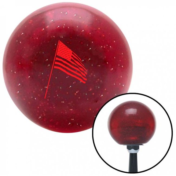 American Shifter 58422 Red American Flag Pole Red Metal Flake Shift Knob with M16 x 1.5 Insert Shifter