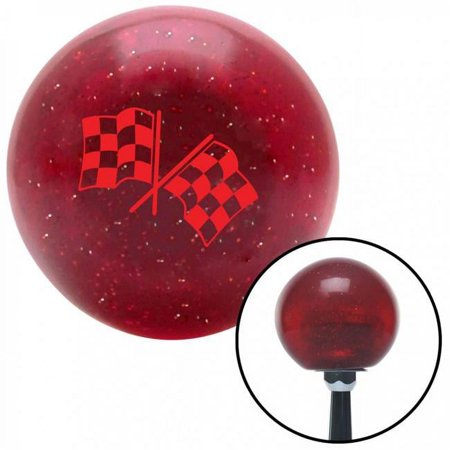 American Shifter Red Dual Checkered Flags Red Metal Flake Shift Knob with M16 x 1.5 Insert Shifter