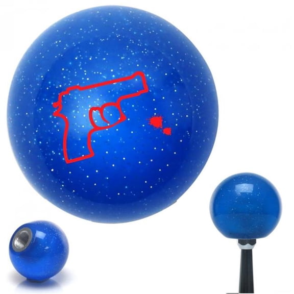 American Shifter 26553 Red Gun Outline Blue Metal Flake Shift Knob with M16 x 1.5 Insert Shifter Auto Brody