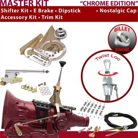 American Shifter TH200 Shifter Kit Chrome 6 in. E Brake Cable Clamp Trim Kit Dipstick for EC7C6