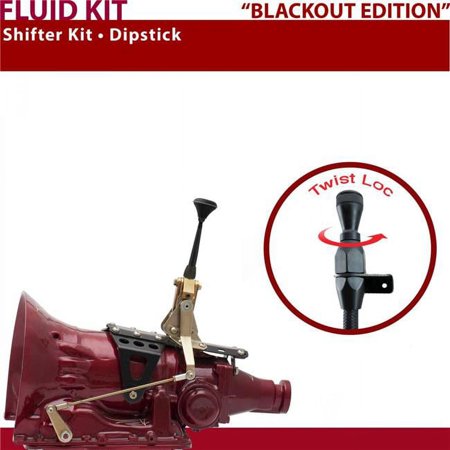 American Shifter TH350 Shifter Kit 6 in. Dipstick Black Push Button Ringed Knob for D4B20