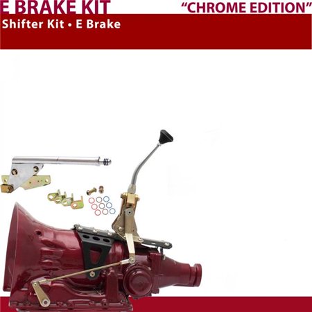 American Shifter TH350 Shifter Kit 8 in. E-Brake Chrome Dual Shift Floor Handle Ringed Knob for CA890