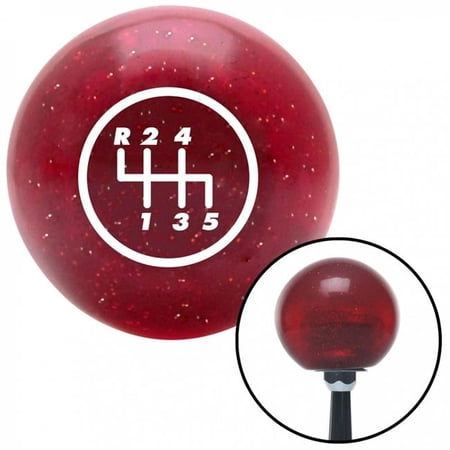 American Shifter 46635 White 5 Speed Shift Pattern - 5RUL Red Metal Flake Shift Knob with M16 x 1.5 Insert
