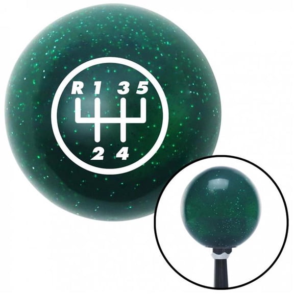American Shifter 60632 White 5 Speed Shift Pattern - 5UR-RUL Green Metal Flake Shift Knob - M16 x 1.5 Insert Auto