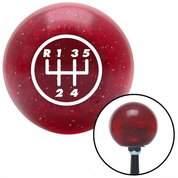 American Shifter 46653 White 5 Speed Shift Pattern - 5UR-RUL Red Metal Flake Shift Knob - M16 x 1.5 Insert