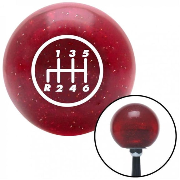 American Shifter 46704 White 6 Speed Shift Pattern - 6RDL Red Metal Flake Shift Knob with M16 x 1.5 Insert