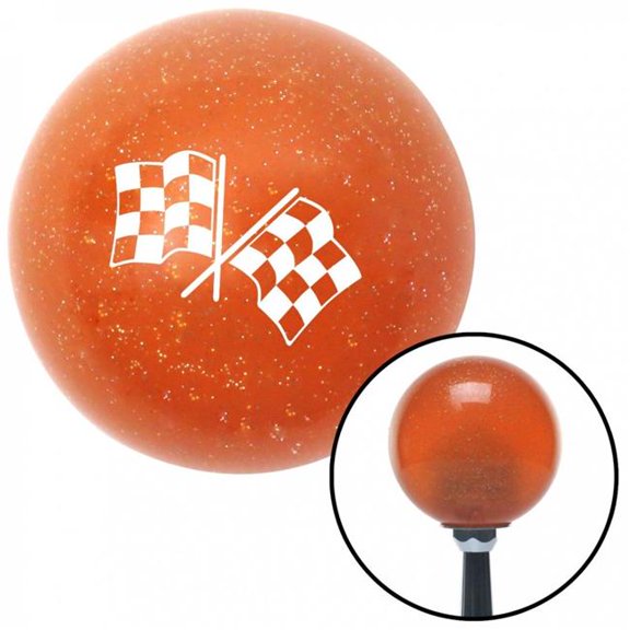 American Shifter 36790 White Dual Checkered Flags Orange Metal Flake Shift Knob with M16 x 1.5 Insert Auto