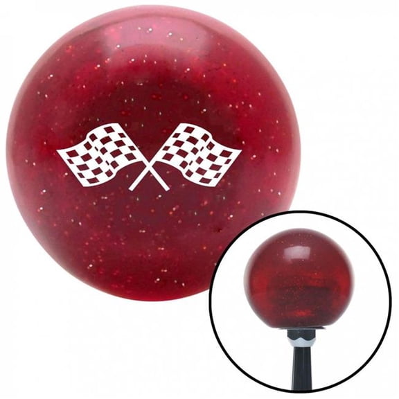 American Shifter 55860 White Dual Racing Flags Red Metal Flake Shift Knob with M16 x 1.5 Insert Shifter