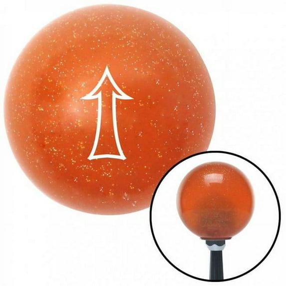 American Shifter 36736 White Fancy Outlined Directional Arrow Up Orange Metal Flake Shift Knob - M16 x 1.5 Insert