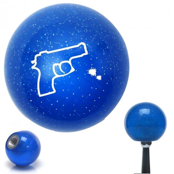 American Shifter 26554 White Gun Outline Blue Metal Flake Shift Knob with M16 x 1.5 Insert Shifter Auto