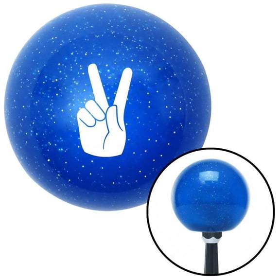 American Shifter 23674 White Hand Making Peace Sign Blue Metal Flake Shift Knob with M16 x 1.5 Insert Auto