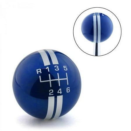 American Shifter White Rally Stripe 6 Speed Shift Pattern Blue Shift Knob with M16 x 1.5 Insert