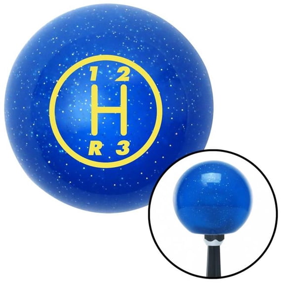 American Shifter 26963 Yellow 3 Speed Shift Pattern - 3RDL Blue Metal Flake Shift Knob - M16 x 1.5 Insert