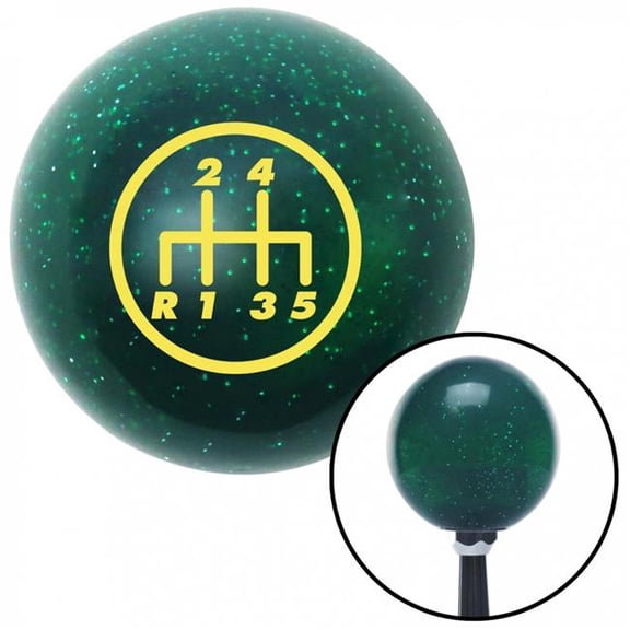 American Shifter 60557 Yellow 5 Speed Shift Pattern - 5DR-RDL Green Metal Flake Shift Knob - M16 x 1.5 Insert Auto