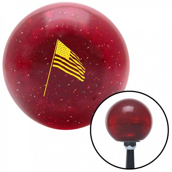 American Shifter 58424 Yellow American Flag Pole Red Metal Flake Shift Knob with M16 x 1.5 Insert Shifter