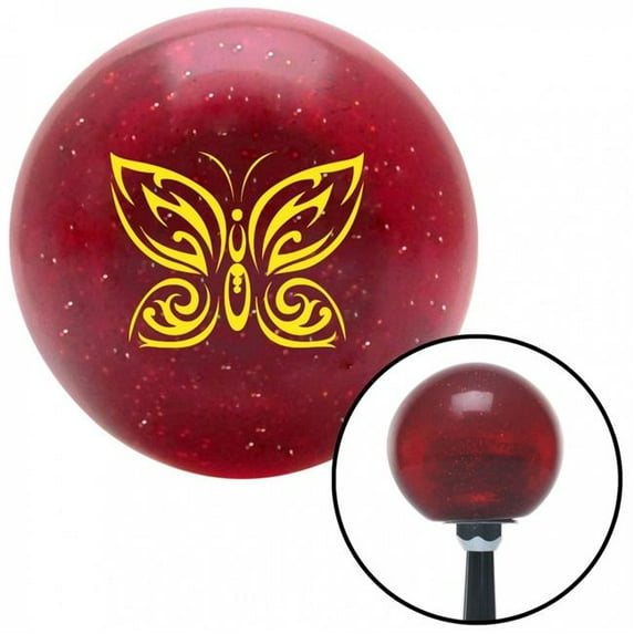 American Shifter 56768 Yellow Fancy Abstract Butterfly Red Metal Flake Shift Knob with M16 x 1.5 Insert
