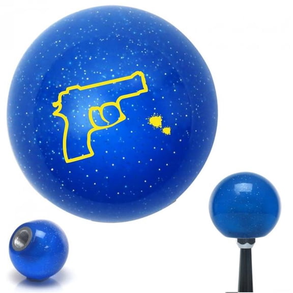 American Shifter 26555 Yellow Gun Outline Blue Metal Flake Shift Knob with M16 x 1.5 Insert Shifter Auto