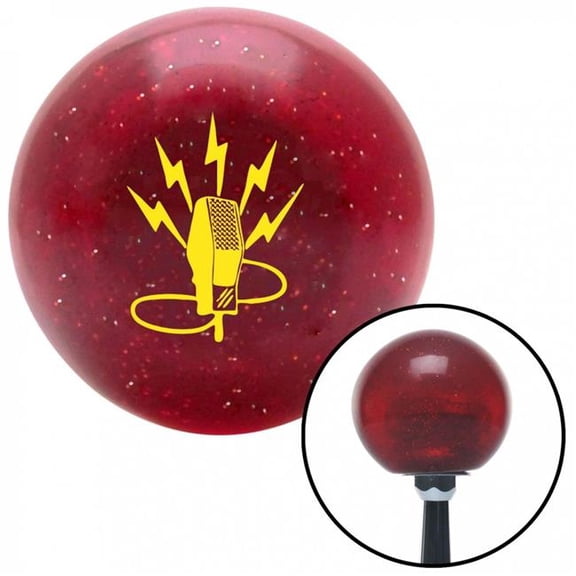 American Shifter 53828 Yellow Microphone Energy Red Metal Flake Shift Knob with M16 x 1.5 Insert Shifter