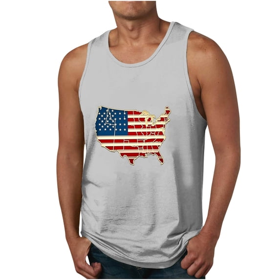 American Shirt Men's Print Tank Top Casual Sports Sleeveless Round Neck T-Shirt Tank Top Gray 3Xl