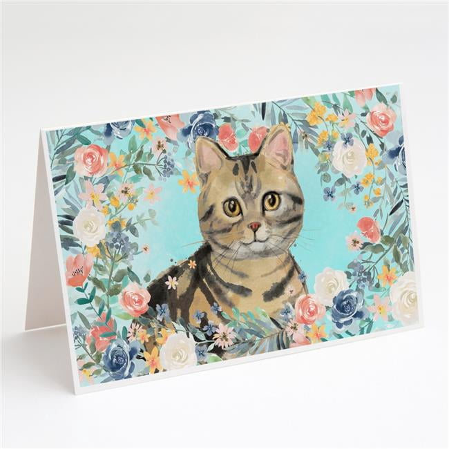American Shorthair Brown Tabby Spring Flowers Greeting Cards & Envelopes - Pack of 8