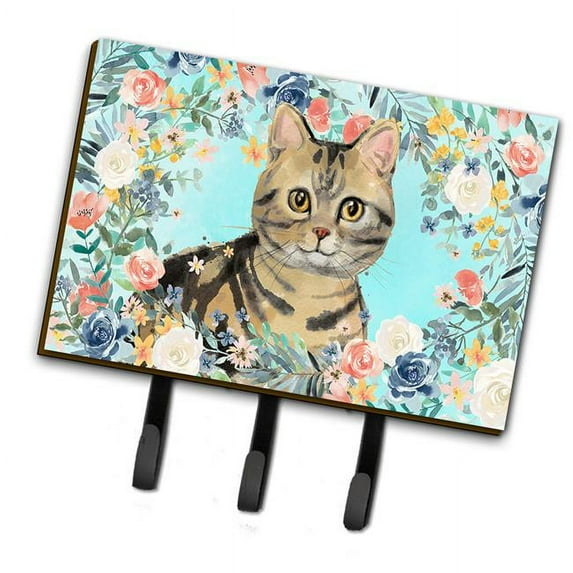 American Shorthair Brown Tabby Spring Flowers Leash or Key Holder
