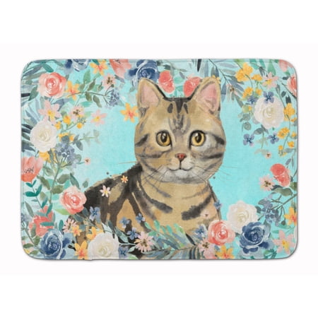 American Shorthair Brown Tabby Spring Flowers Machine Washable Memory Foam Mat