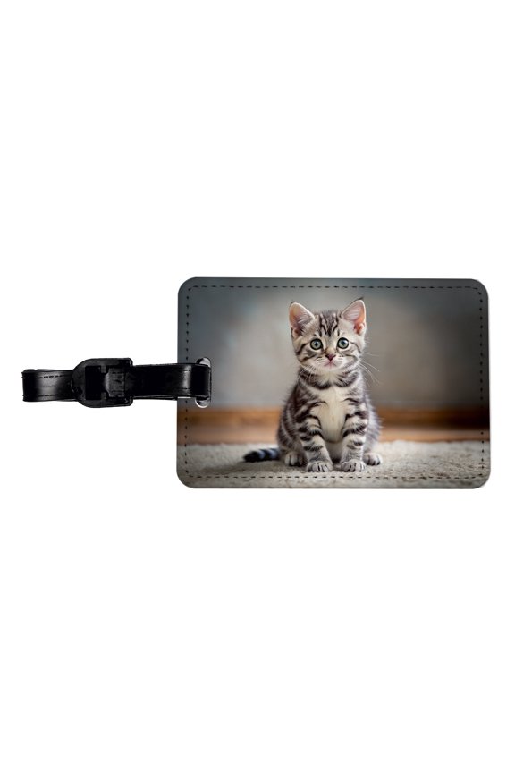 American Shorthair Cat Kitten Photo Faux Leather Travel Luggage Tag