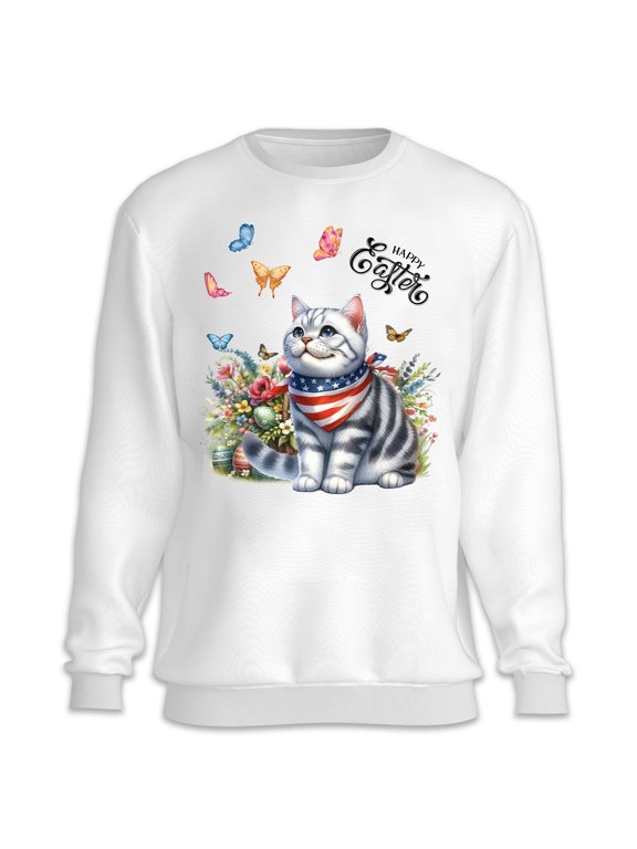 American Shorthair Celebrates Spring and Happy Easter Sweatshirt Unisex Merch Cat Lover Kitten Owner Gifts - 02001
