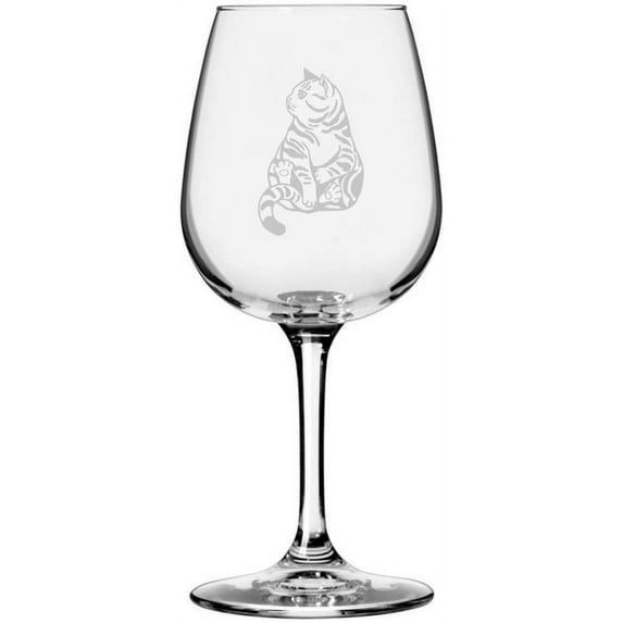 American Shorthair Sitting Cat Themed Etched All Purpose 12.75oz Libbey Wine Glass