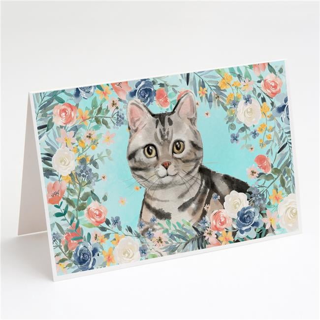 American Shorthair Spring Flowers Greeting Cards & Envelopes - Pack of 8