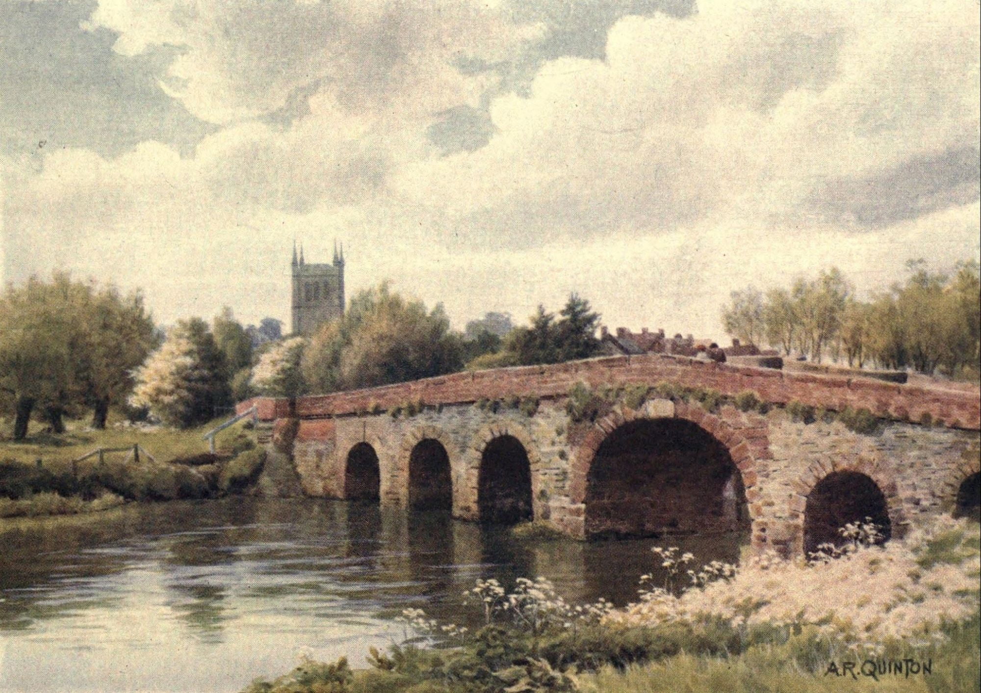 American Shrines in England 1908 Pershore Abbey & Bridge Canvas Art - Alfred Quinton (18 x 24)