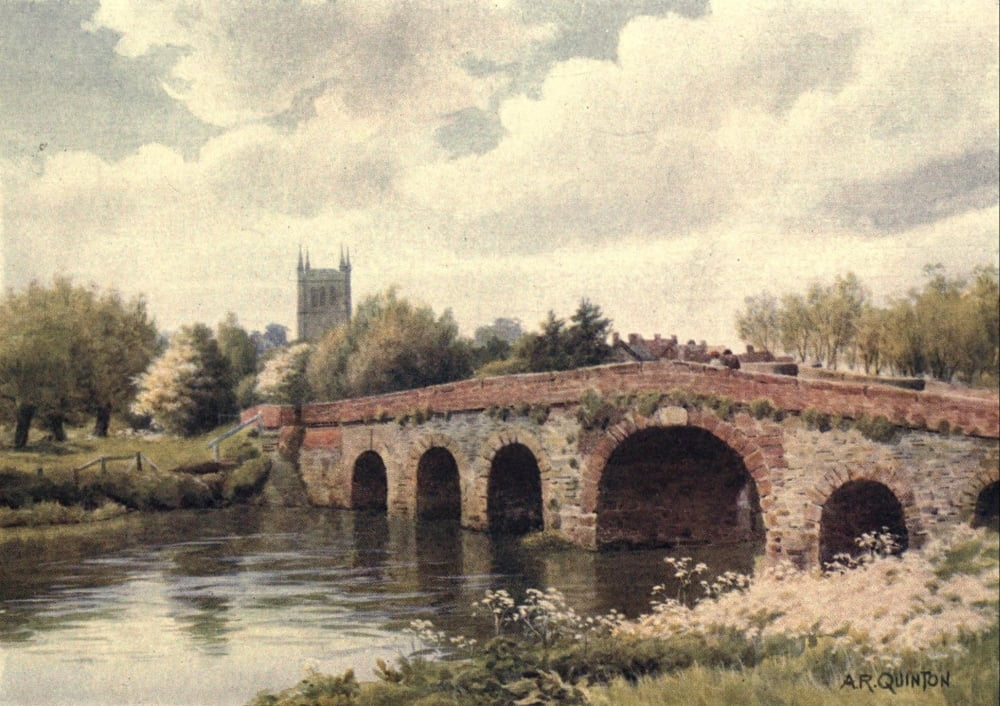 American Shrines in England 1908 Pershore Abbey & Bridge Canvas Art - Alfred Quinton (24 x 36)