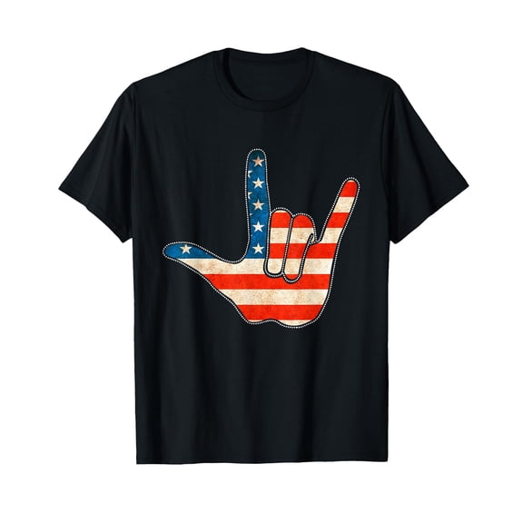 American Sign Language 4th of July ASL American Flag T-Shirt
