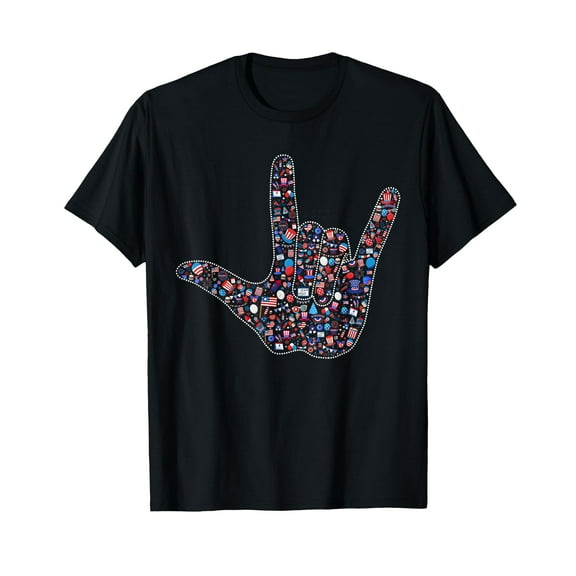 American Sign Language 4th of July, ASL I Love You USA Flag T-Shirt