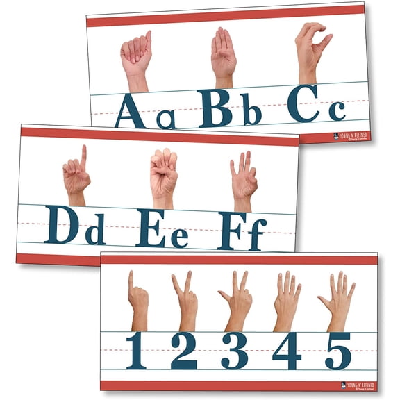 American Sign Language ABC and counting to 10 Alphabet strip LAMINATED (9"x150") Young N Refined