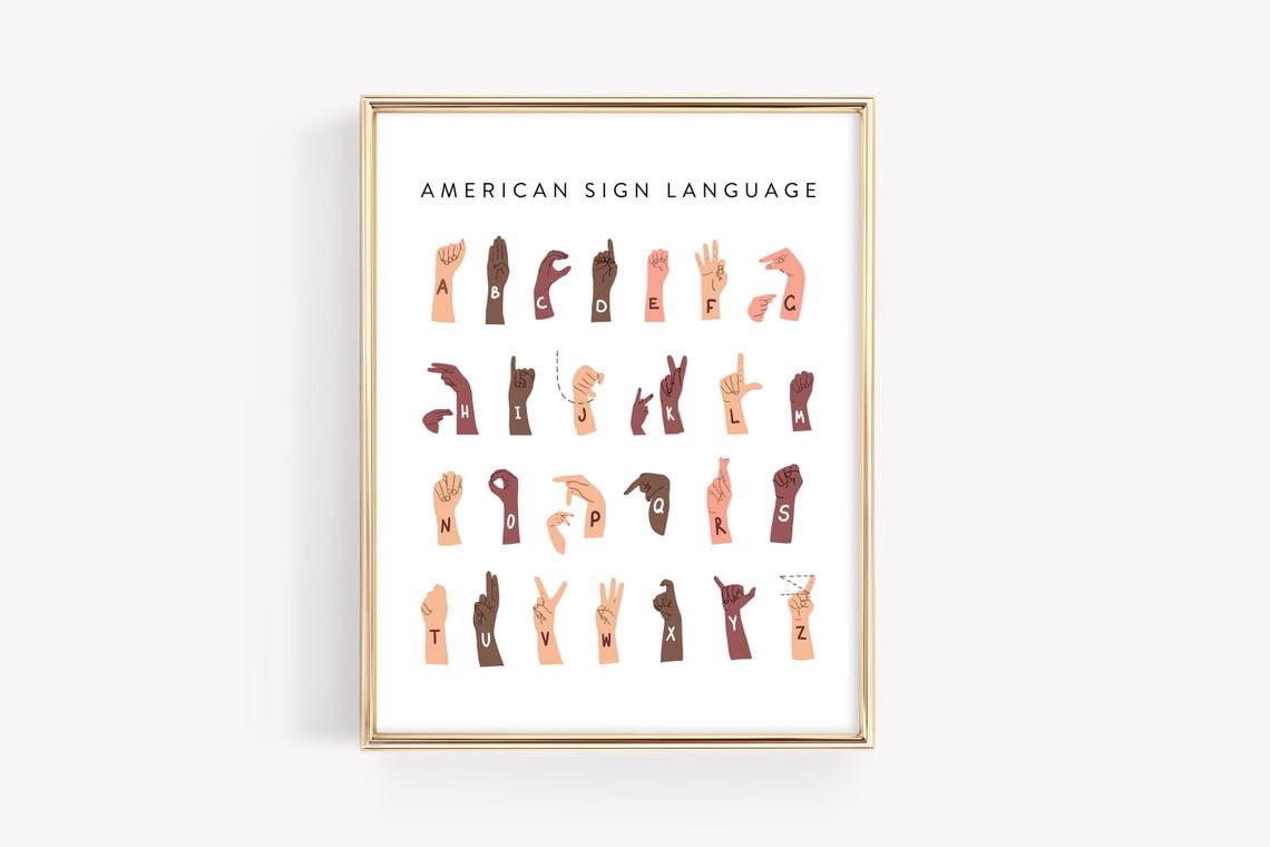 American Sign Language ASL Alphabet Education Montessori Learning Decor ...