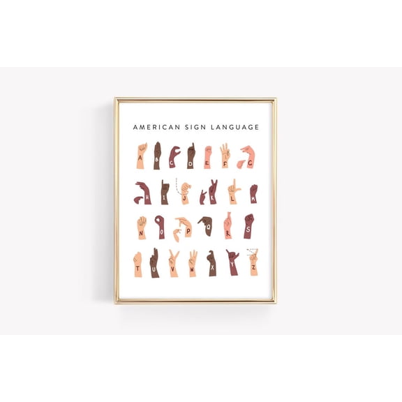American Sign Language ASL Alphabet Education Montessori Learning Decor, Unframed Paper Poster 11x14in