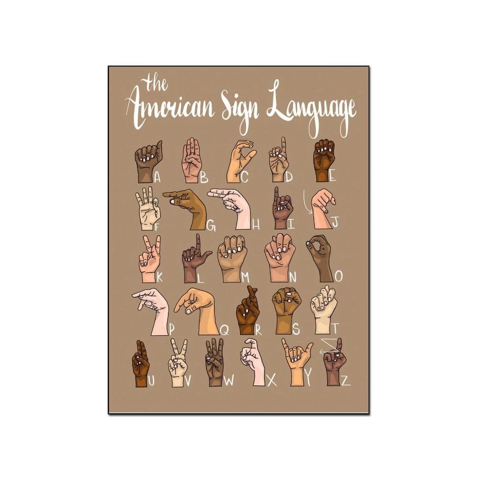 American Sign Language ASL Posters Inclusive Sign Language Alphabet Art ...