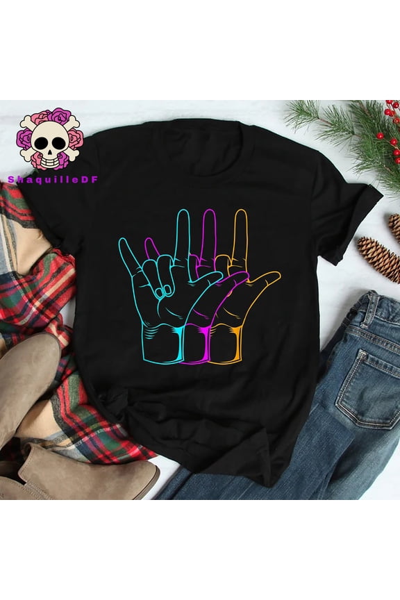 American Sign Language I Love You Asl T-Shirt, I Love You ASL shirt, Sign Language Line Art Gift for Valentine’s Day