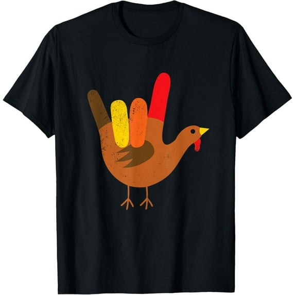 American Sign Language I Love You Thanksgiving Turkey Mens T-Shirt