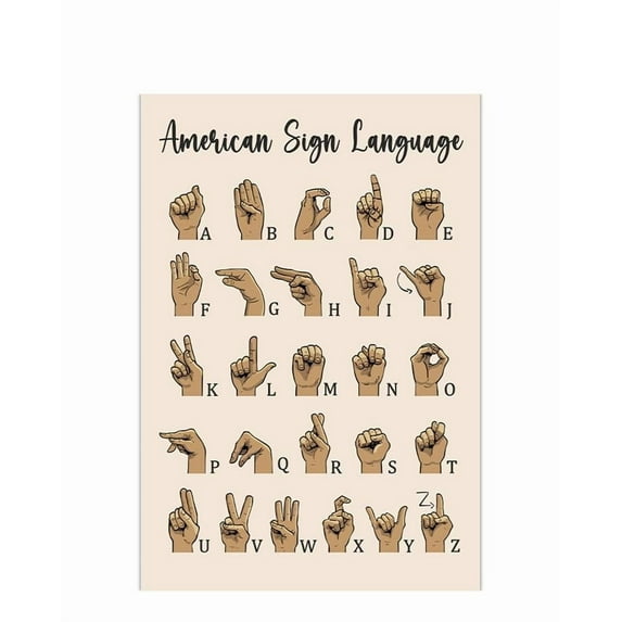 American Sign Language Poster ASL Wall Art for Kids Room, Nursery, Home, or Classroom Educational Chart & Teaching Aid Canvas Decor