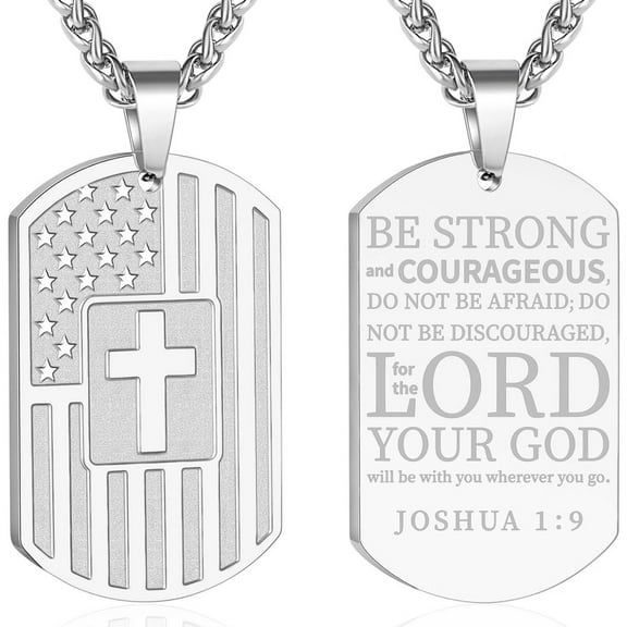 APSVO Silver Dog Tag Cross Necklaces for Men Boys American Flag Pendant Chain Catholic Christian Religious Birthday Valentines Day Jewelry Gifts Teen Him Dad Boyfriend Male Son Adults Kids Age Ideas