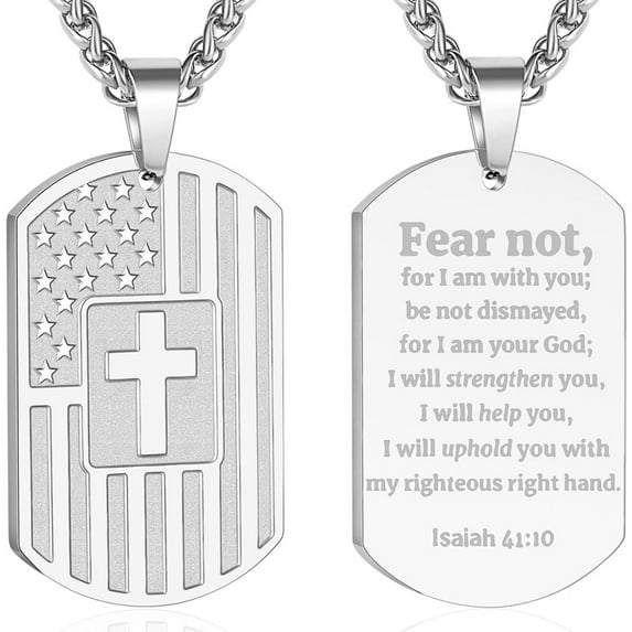 APSVO Silver Dog Tag Cross Necklaces for Men Boys American Flag Pendant Chain Catholic Christian Religious Birthday Christmas Jewelry Gifts Teen Dad Boyfriend Son Adults Stocking Stuffer for Kids Age