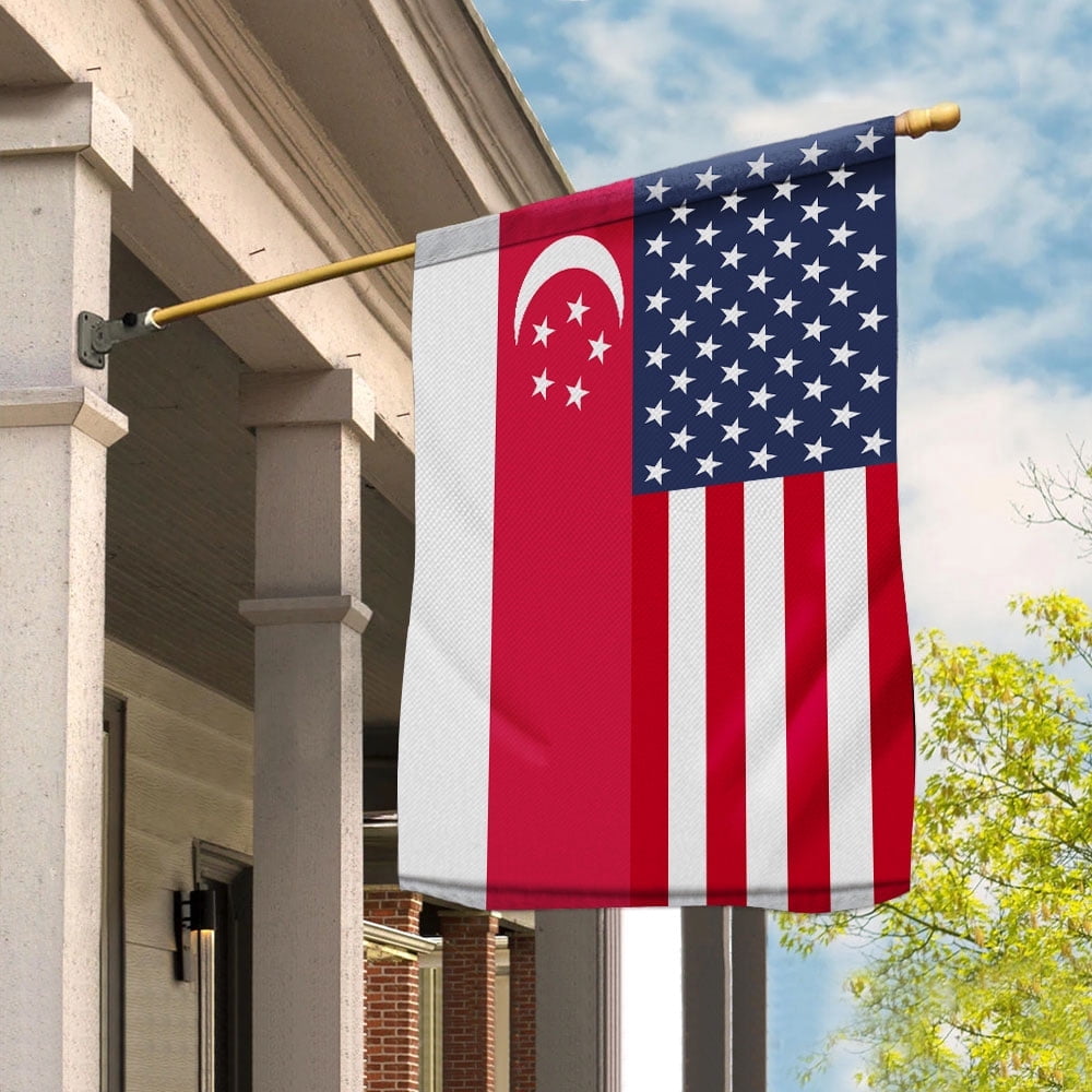 American Singapore Flag Singaporean Friendship U.S.A Memorial Day Patriotic For House Flag, Double-Sided Decorative Outdoor Flag, Polyester Yard Flag 29.5 x 39.5 in