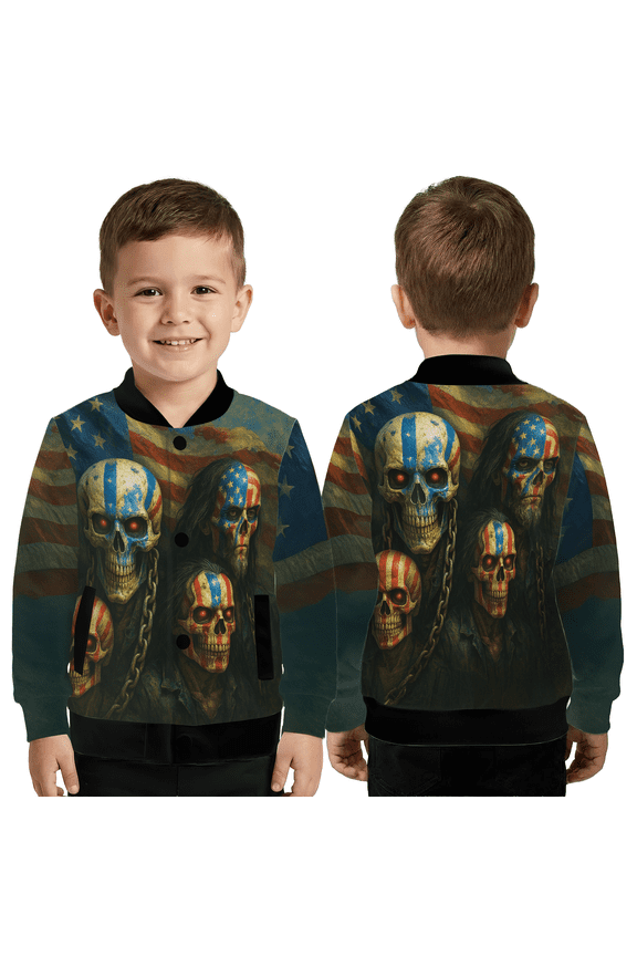 American Skull Flag Baseball Jacket – Patriotic Gothic Skull Art Baseball Jacket, Bold USA Streetwear Outerwear