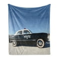 thumbnail image 1 of American Soft Flannel Fleece Blanket, Side View of a Parked Old American Police Car and the Sky Digital Print, Cozy Plush for Indoor and Outdoor Use, 60" x 80", Blue Beige and Black, by Ambesonne, 1 of 5
